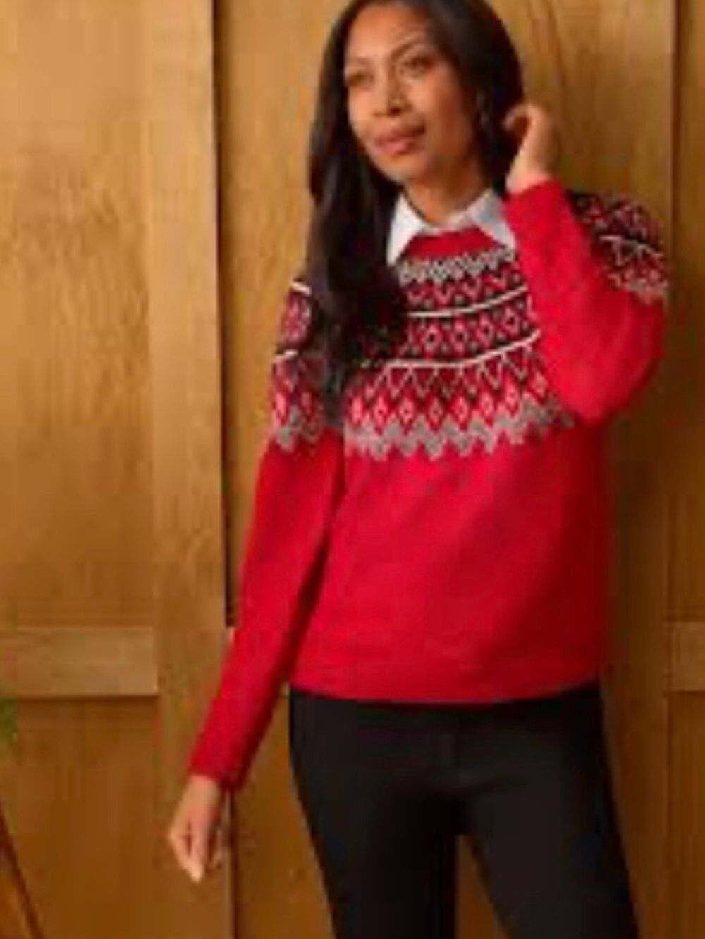 Northern Reflectjon Women’s Red Fair Isle Nordic Crewneck Sweater Size Small